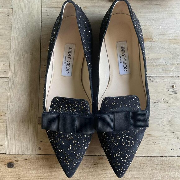 JIMMY CHOO GALA GLITTER FLATS - Picture 1 of 7